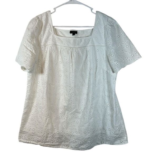 Talbots Tops - Talbots White Eyelet Short Sleeve Blouse Square Neck Size XL EUC #VEG-0114